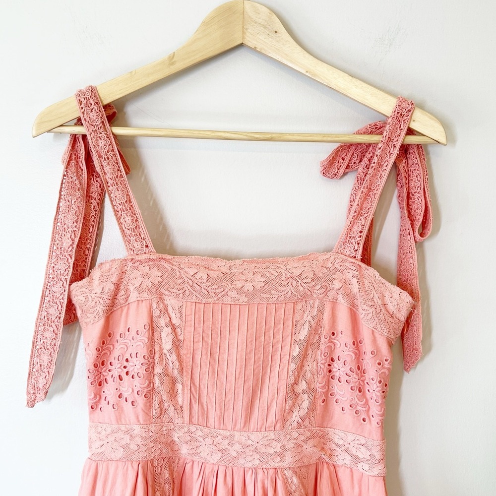 LoveShackFancy Ayala Dress in Peach Blossom Eyelet Midi Size 0 - Picture 4 of 14